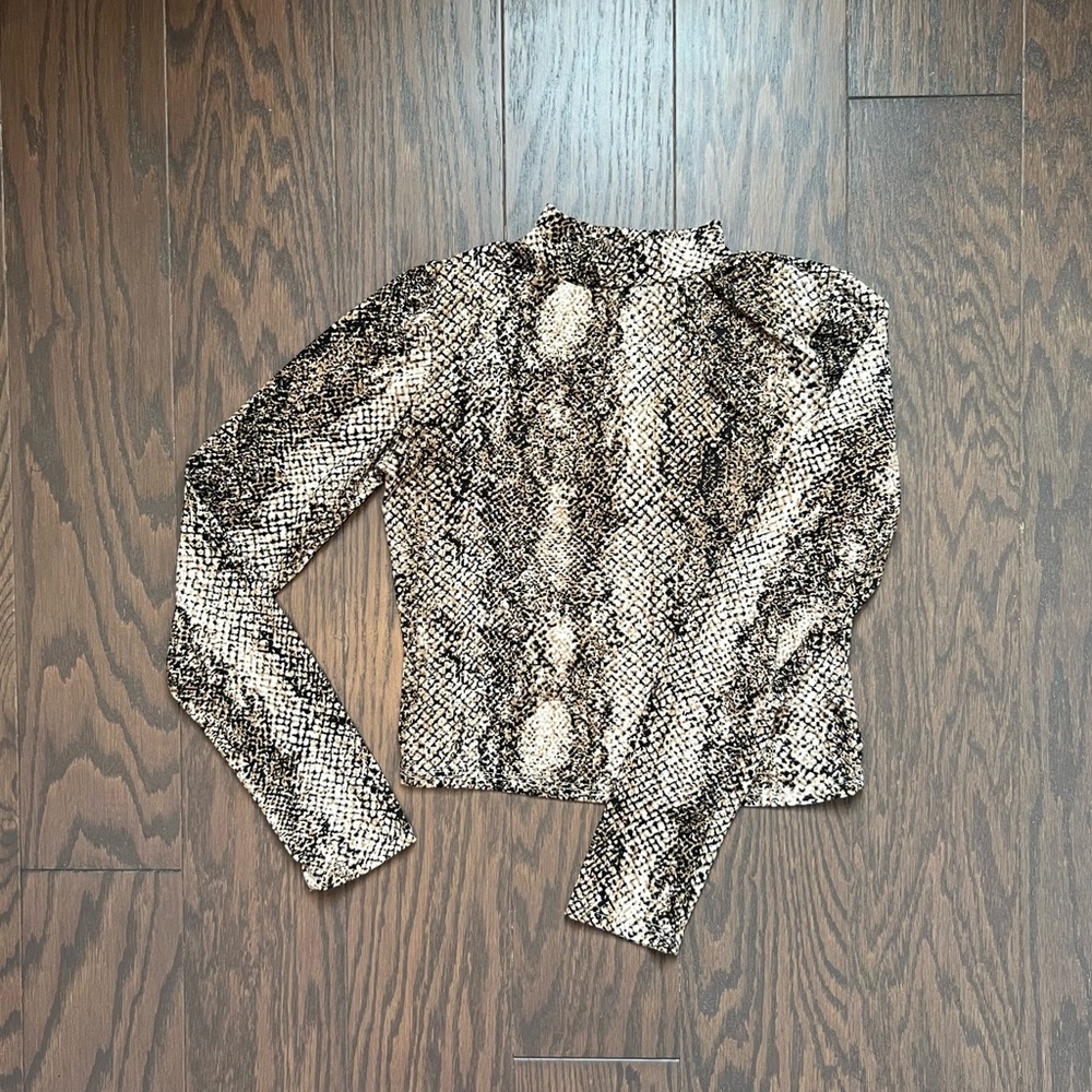 Olivia Rae Neutral Snake-Print Mock Neck Top